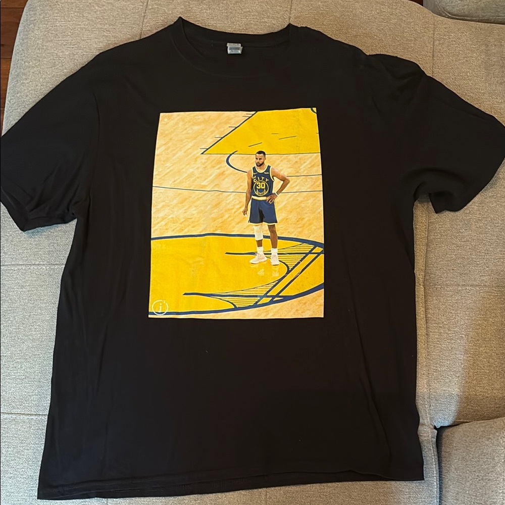 Black Graphic Steph Curry Warriors T-Shirt with Basketball Print